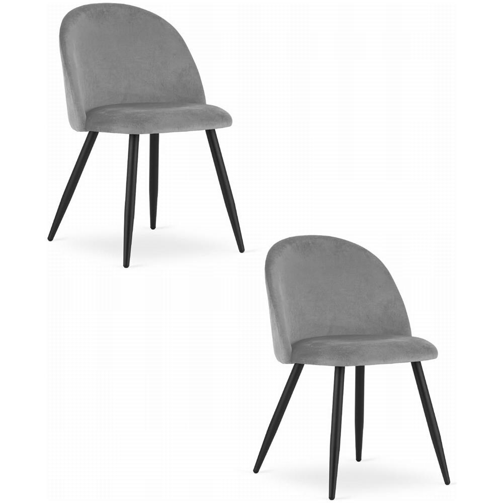 BELLO Chair Set di 2 sedie in velluto grigio chiaro con gambe nere - Foto 1