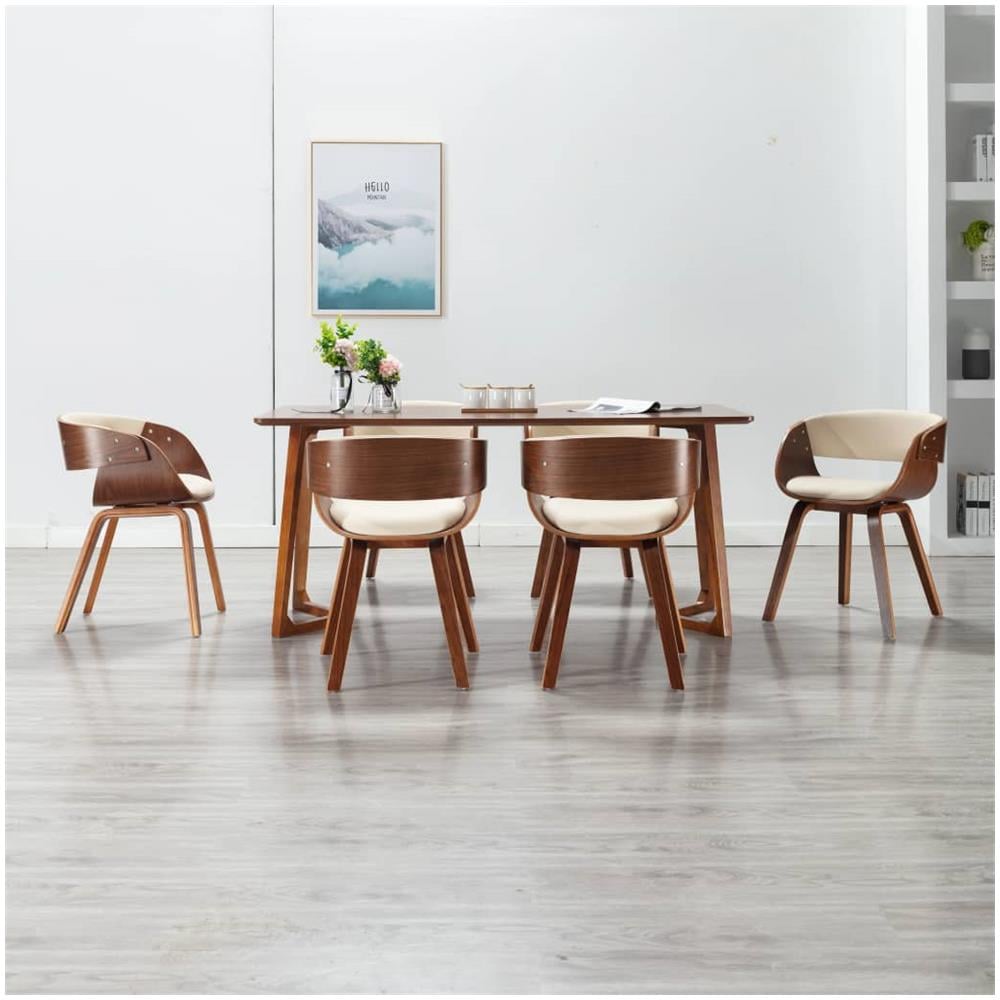 Sedie Da Pranzo 6 Pz Crema In Legno Piegato E Similpelle - Foto 1