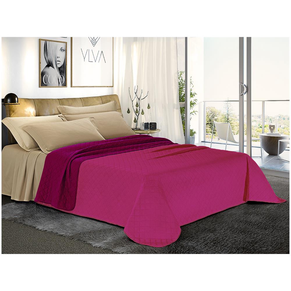 Trapuntino Copriletto Bicolor Double Face - Singolo 170x280 Cm Fuxia / mora - Foto 1