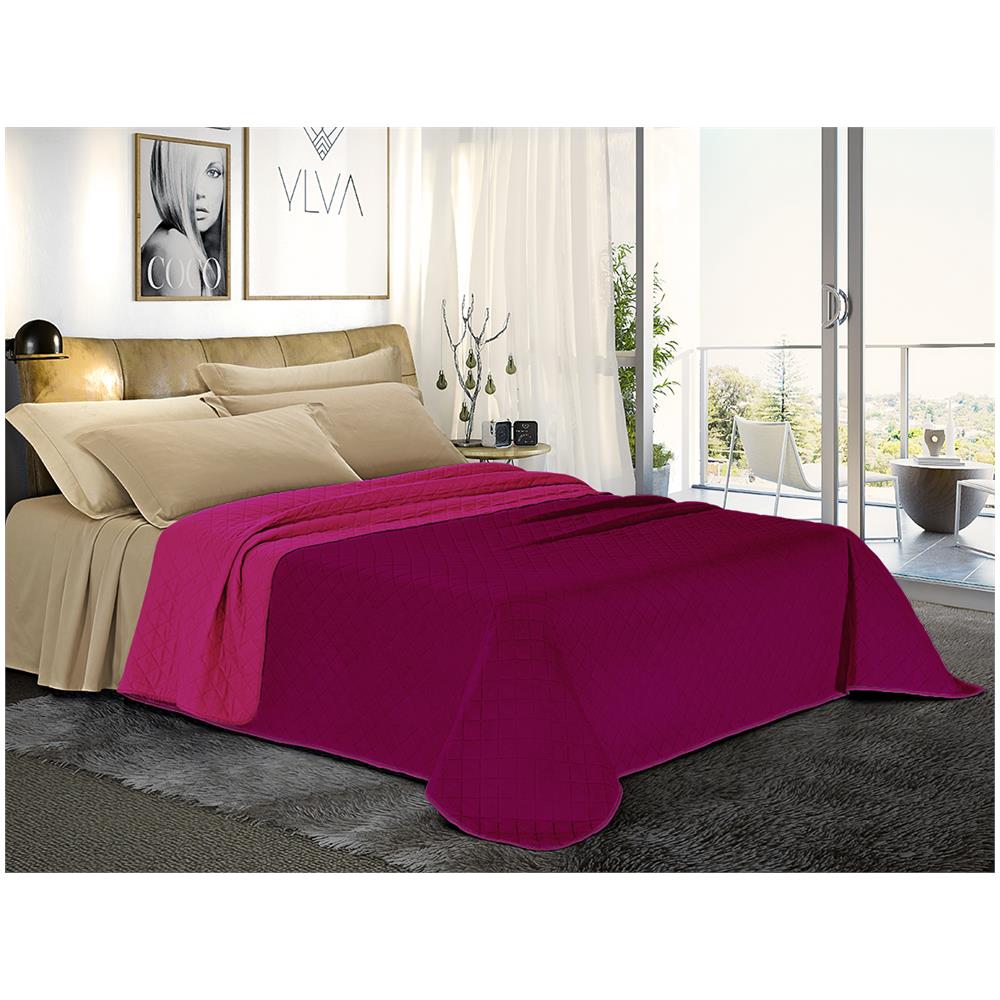 Trapuntino Copriletto Bicolor Double Face - Singolo 170x280 Cm Fuxia / mora - Foto 2