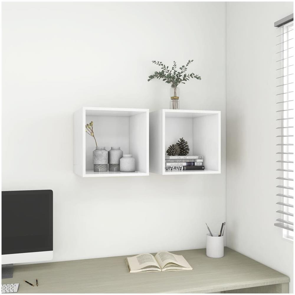 Mobili a Muro 2pz Bianchi 37x37x37 cm in Legno Multistrato - Foto 1