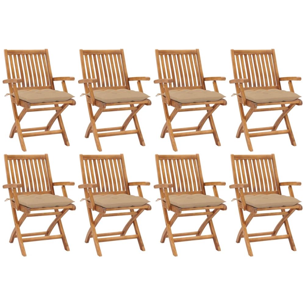 Sedie da Giardino Pieghevoli con Cuscini 8 pz Massello di Teak - Foto 1