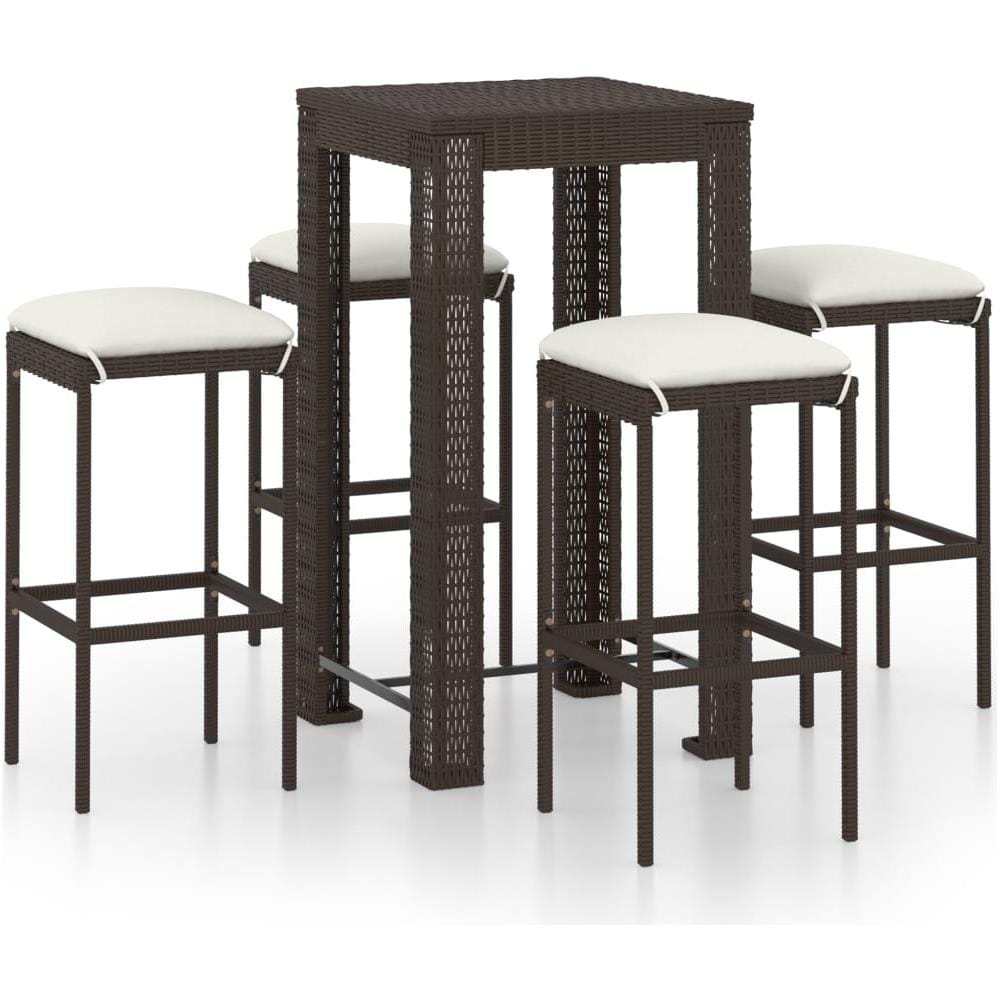 Set da Bar da Giardino 5 pz con Cuscini in Polyrattan Marrone - Foto 1