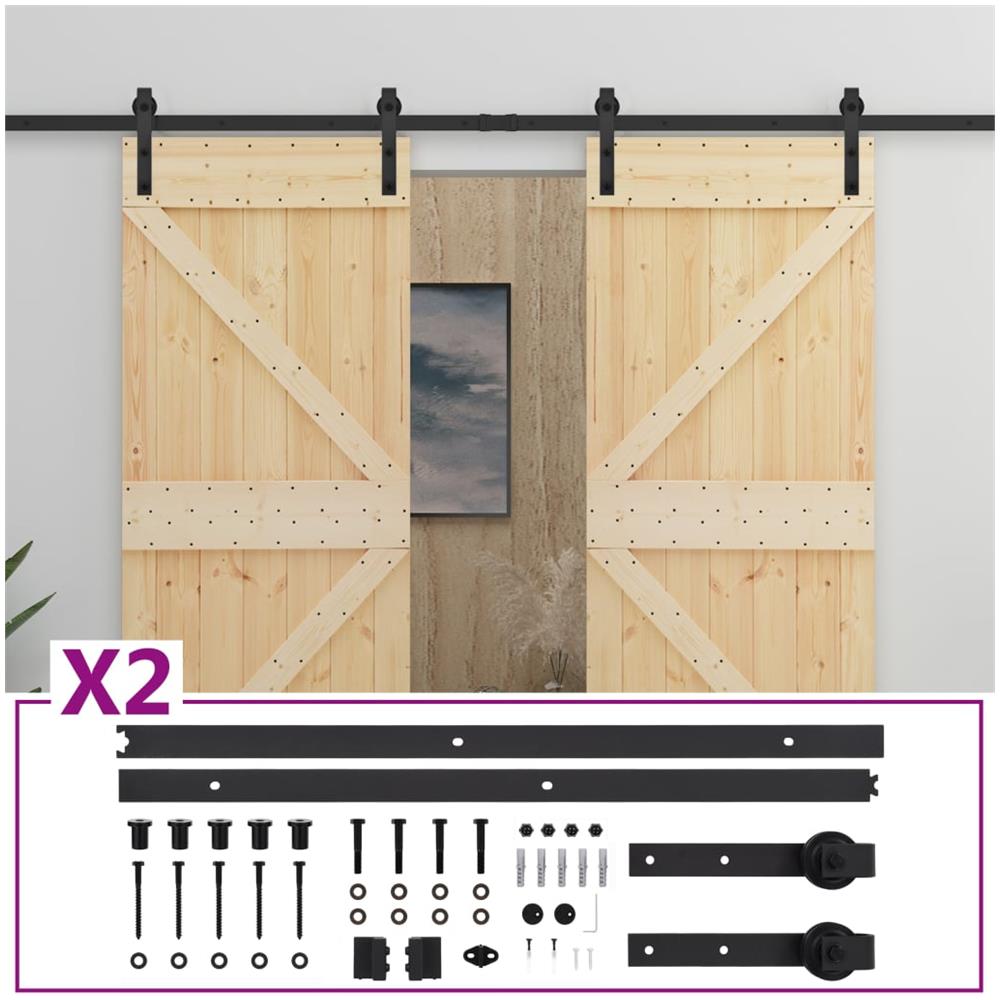 Porta Scorrevole con Set Hardware 80x210 cm in Legno di Pino - Foto 1