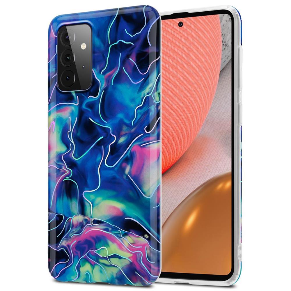 Custodia Compatibile Con Samsung Galaxy A72 4g / 5g In Marmo Rosa Blu No. 17 - Coperchio Protettivo In Silicone Tpu Con Motivo A Mosaico - Foto 1