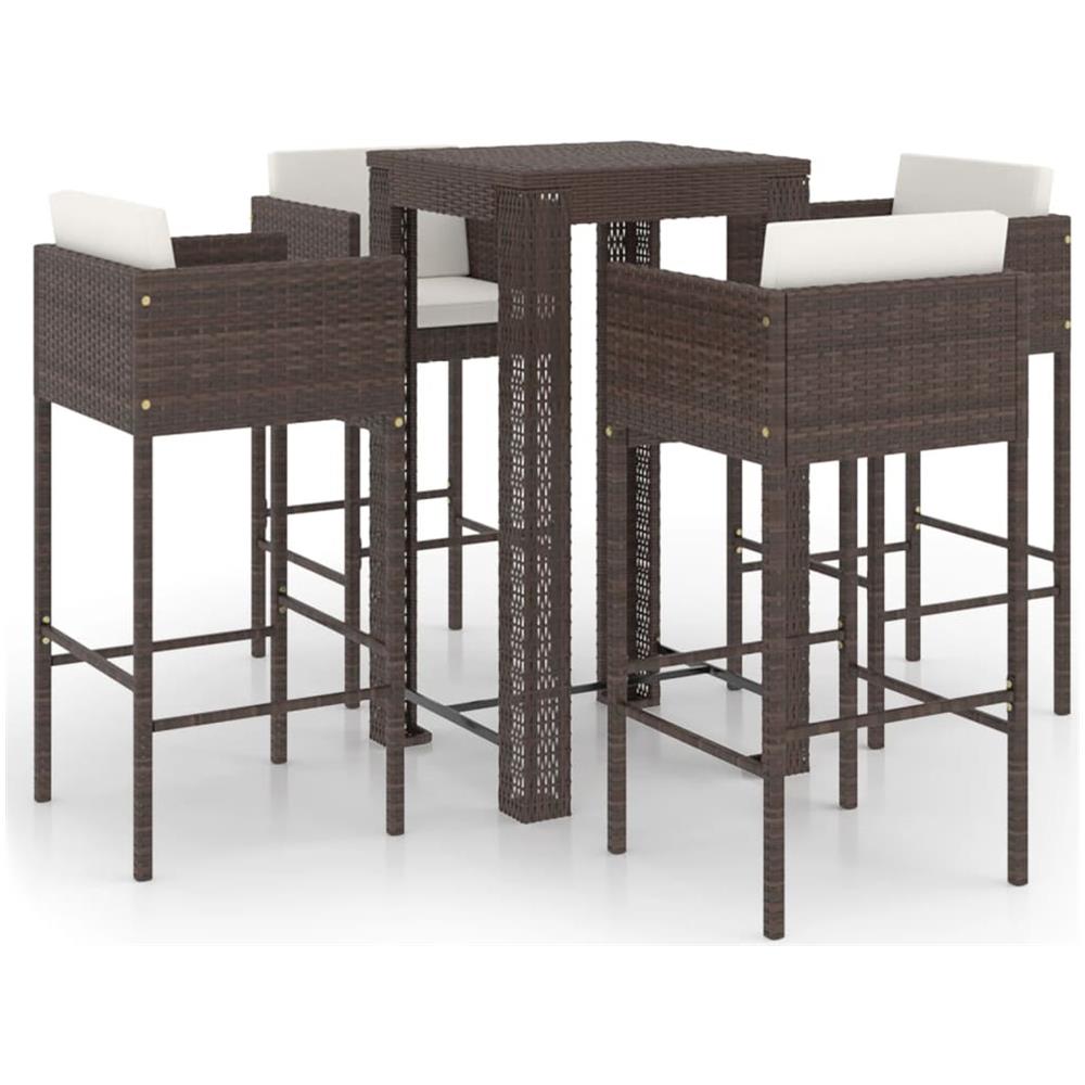 Set Da Bar Da Giardino 5 Pz Con Cuscini In Polyrattan Marrone - Foto 2