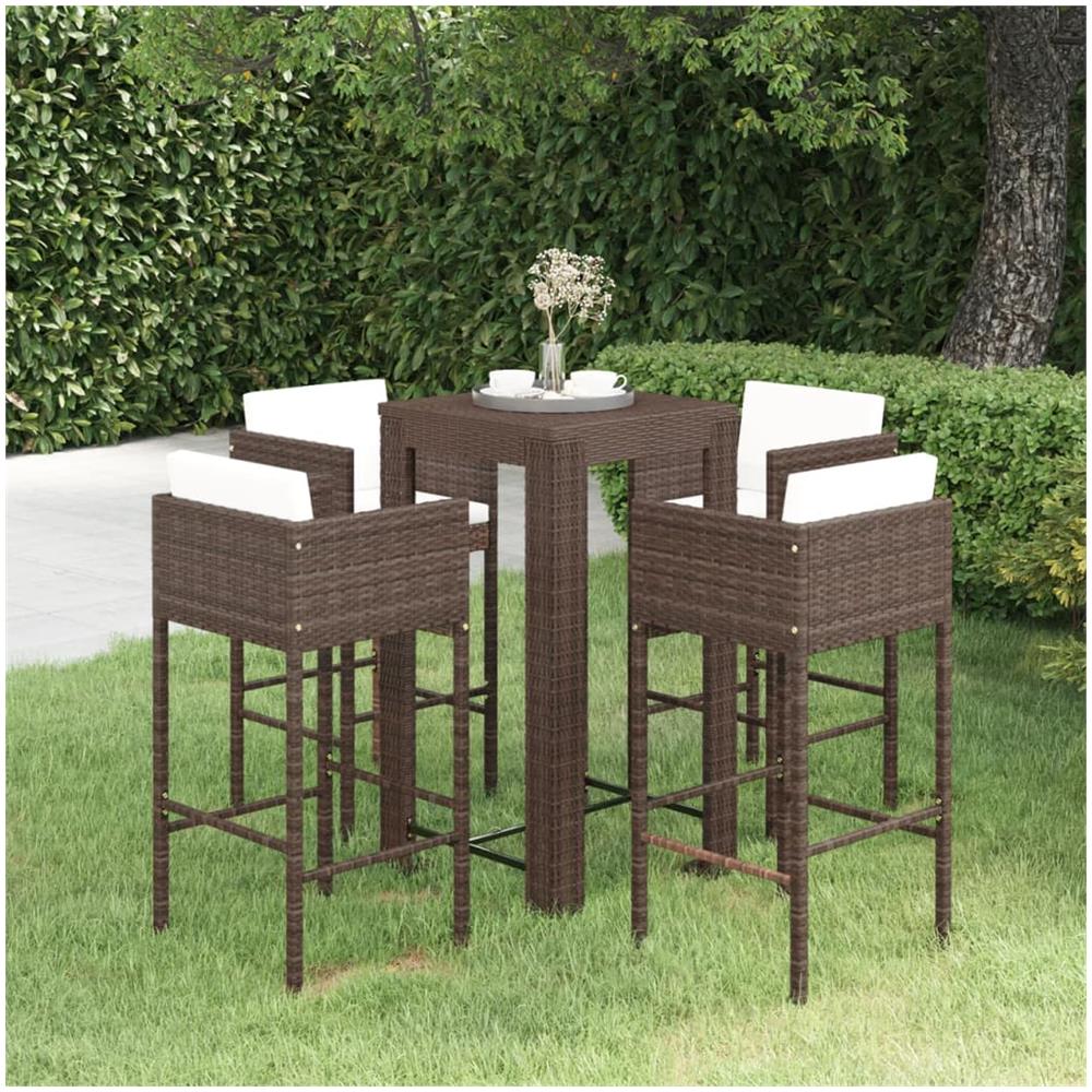 Set Da Bar Da Giardino 5 Pz Con Cuscini In Polyrattan Marrone - Foto 1