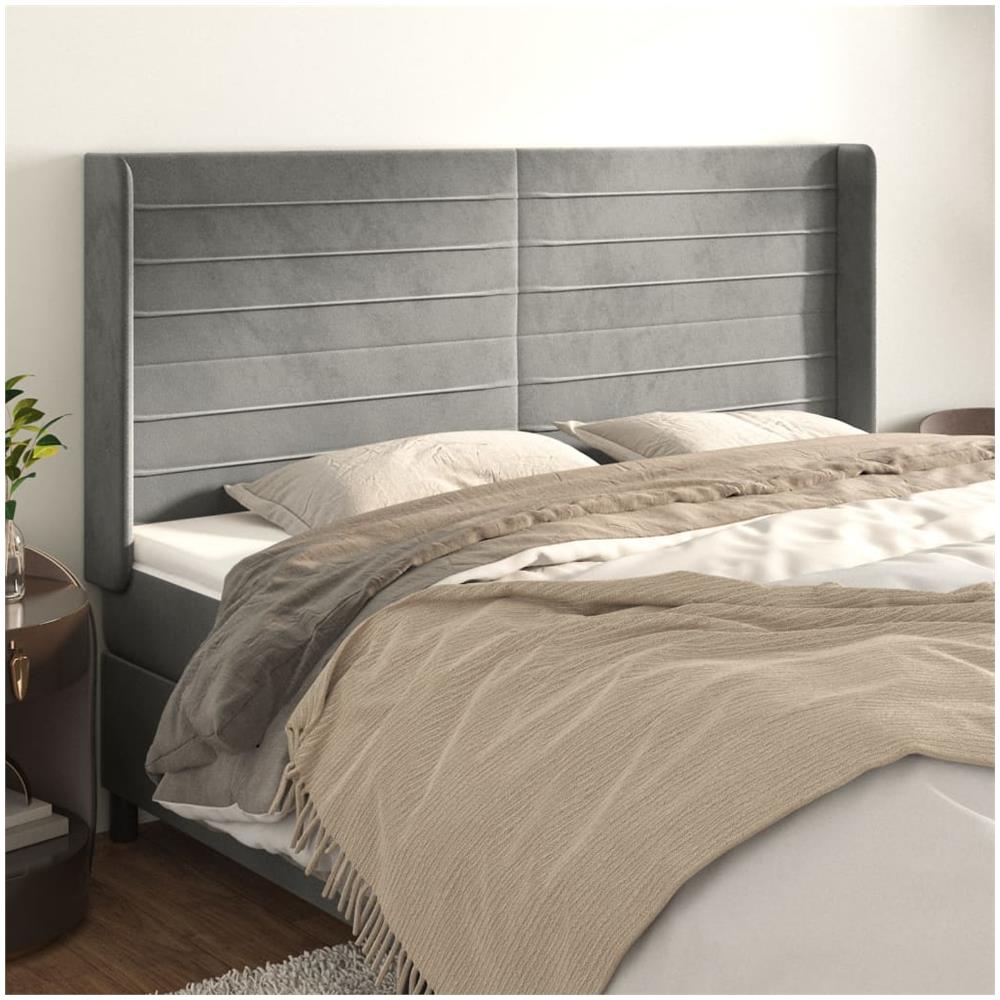 Testiera Ad Orecchio Grigio Chiaro 183x16x118/128 Cm In Velluto - Foto 1