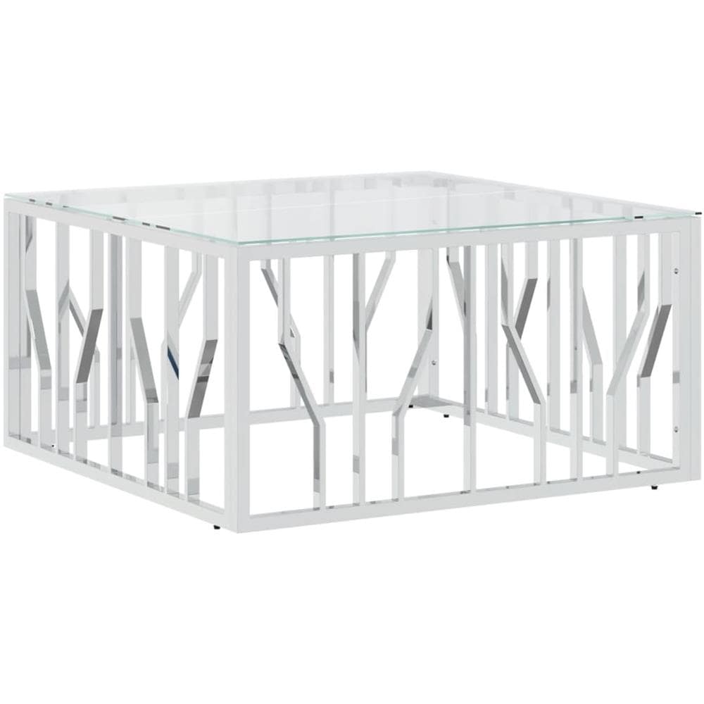 Tavolino Da Salotto 80x80x40 Cm In Acciaio Inox E Vetro - Foto 2