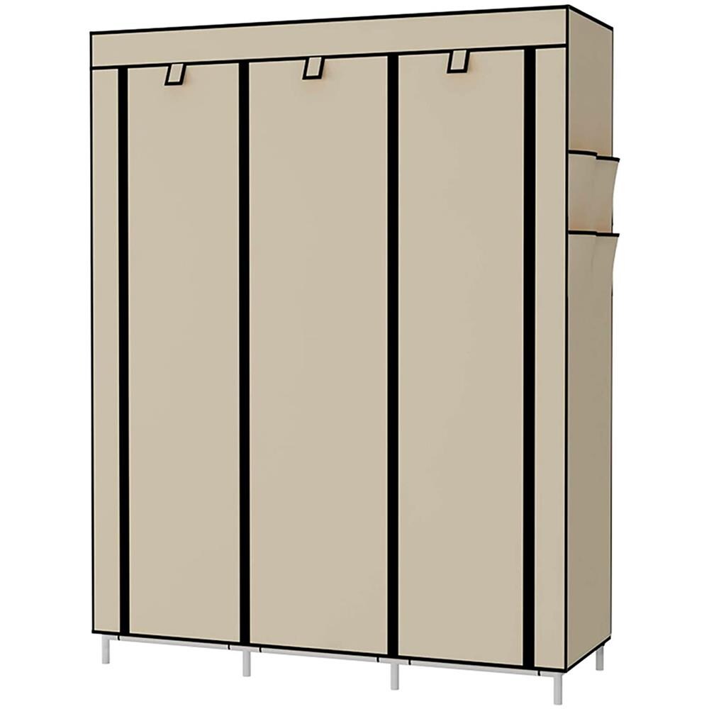 Armadio Spogliatoio In Tessuto Con Ante Zip E Tasche Laterali Home Misure 170x127x45cm Beige - Foto 2