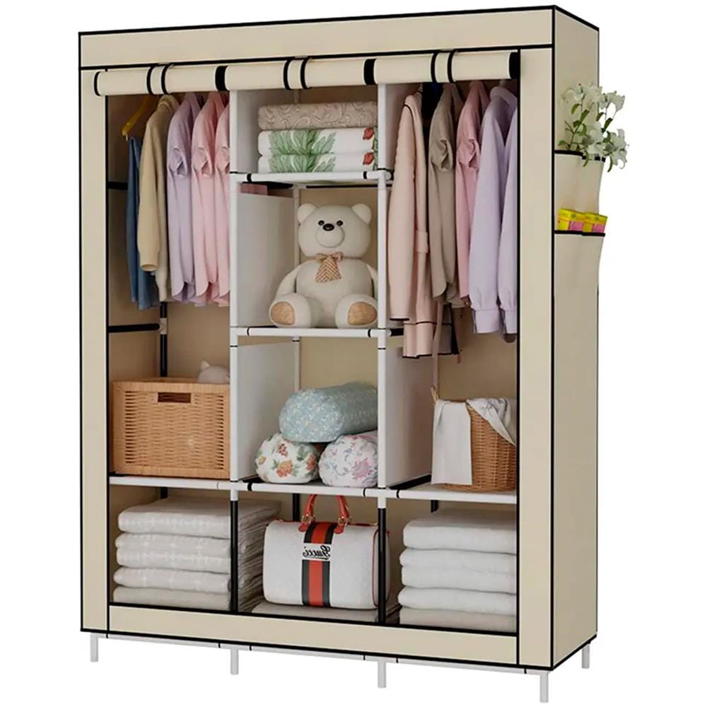 Armadio Spogliatoio In Tessuto Con Ante Zip E Tasche Laterali Home Misure 170x127x45cm Beige - Foto 1