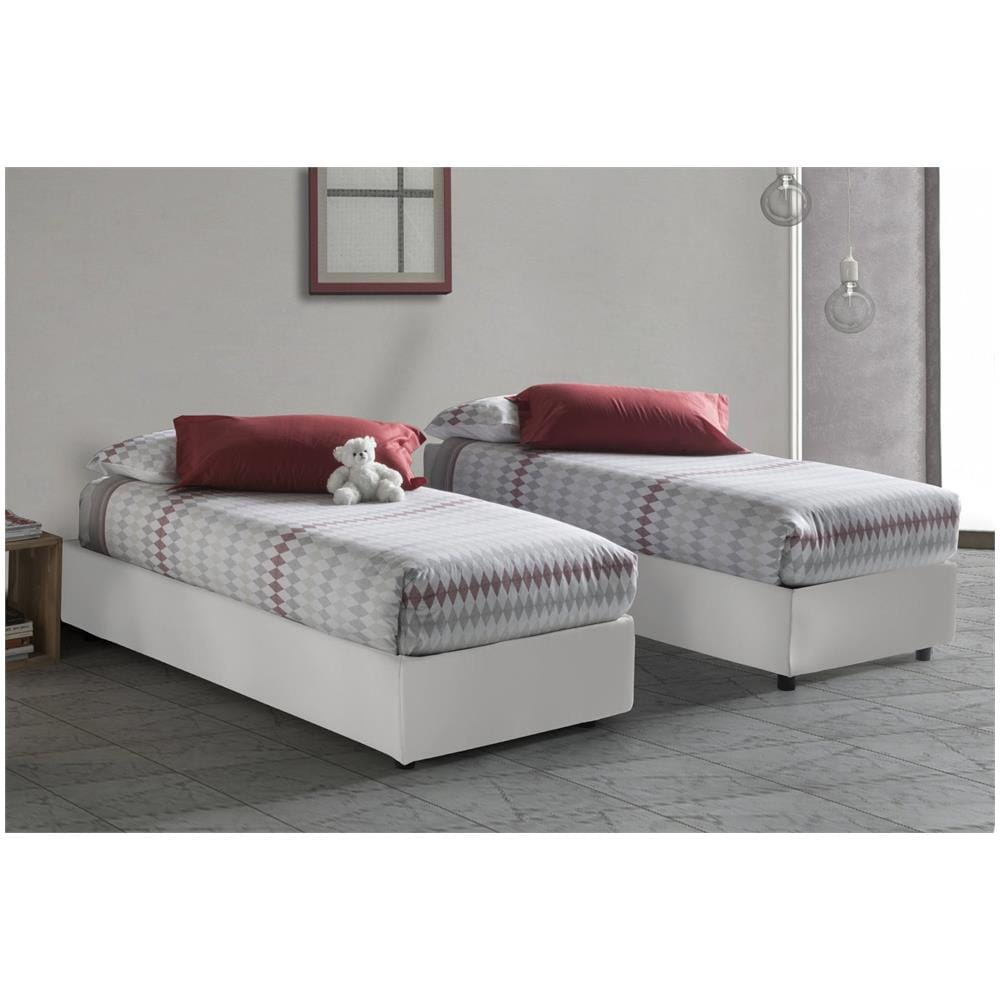 Letto Singolo Anita, Letto Contenitore Con Rivestimento In Ecopelle, 100% Made In Italy, Apertura Laterale, Con Materasso Cm 80x190 Incluso, Bianco - Foto 1