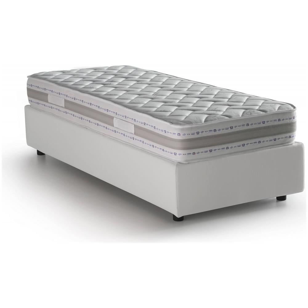 Letto Singolo Anita, Letto Contenitore Con Rivestimento In Ecopelle, 100% Made In Italy, Apertura Laterale, Con Materasso Cm 80x190 Incluso, Bianco - Foto 2