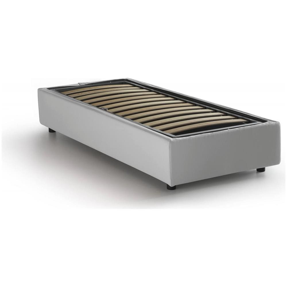 Letto Singolo Anita, Letto Contenitore Con Rivestimento In Ecopelle, 100% Made In Italy, Apertura Laterale, Con Materasso Cm 80x190 Incluso, Bianco - Foto 3