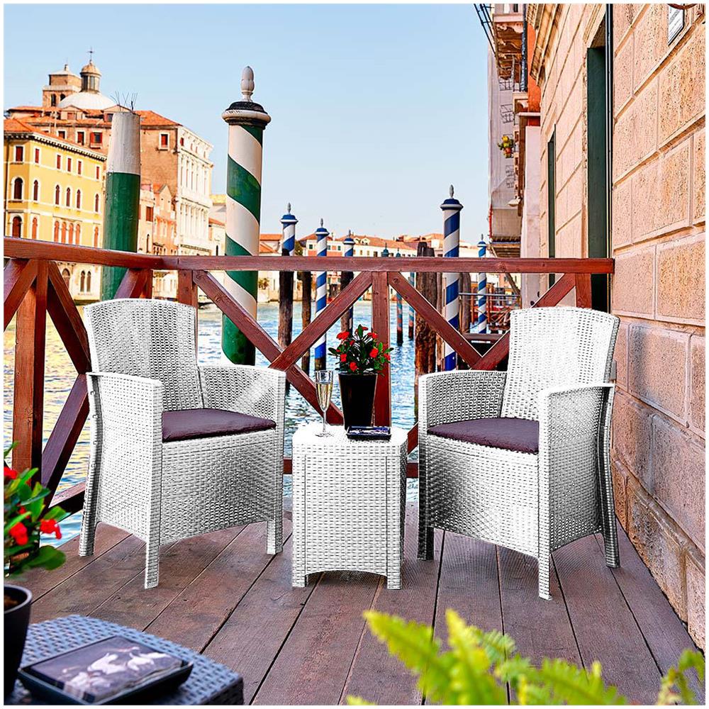 Set Salotto Da Esterno Jupiter, Set Da Giardino Con Cuscini, Salottino Indoor E Outdoor Effetto Rattan, 100% Made In Italy, Bianco - Foto 1