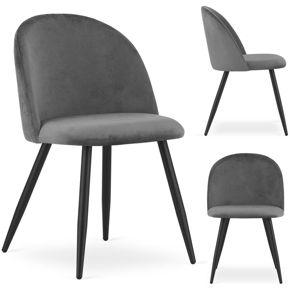 BELLO Chair Set di 3 sedie in velluto grigio scuro con gambe nere - Foto 7
