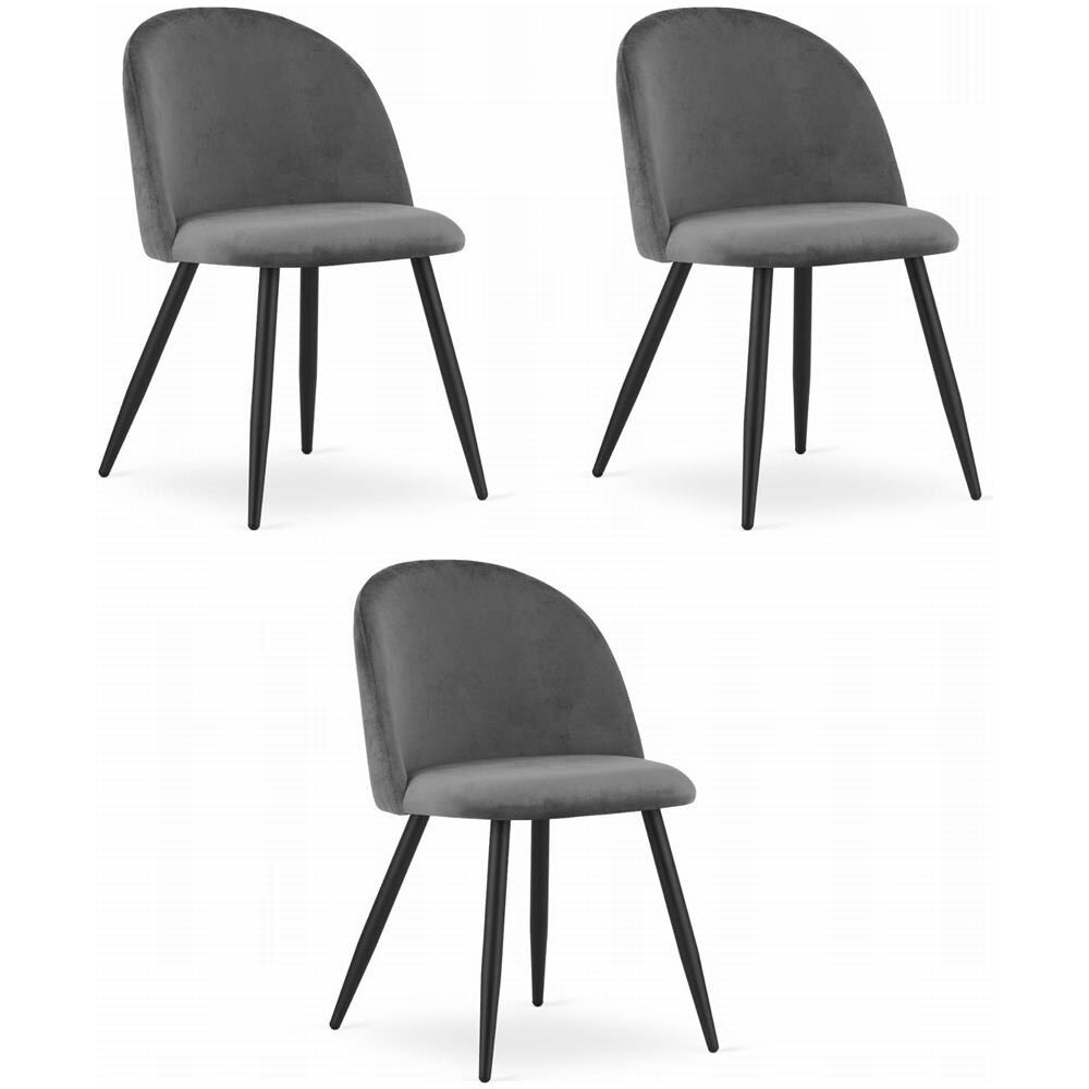 BELLO Chair Set di 3 sedie in velluto grigio scuro con gambe nere - Foto 1