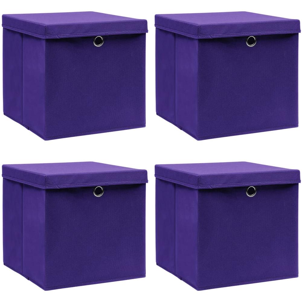 Scatole Portaoggetti con Coperchi 4pz Viola 32x32x32cm Tessuto - Foto 1