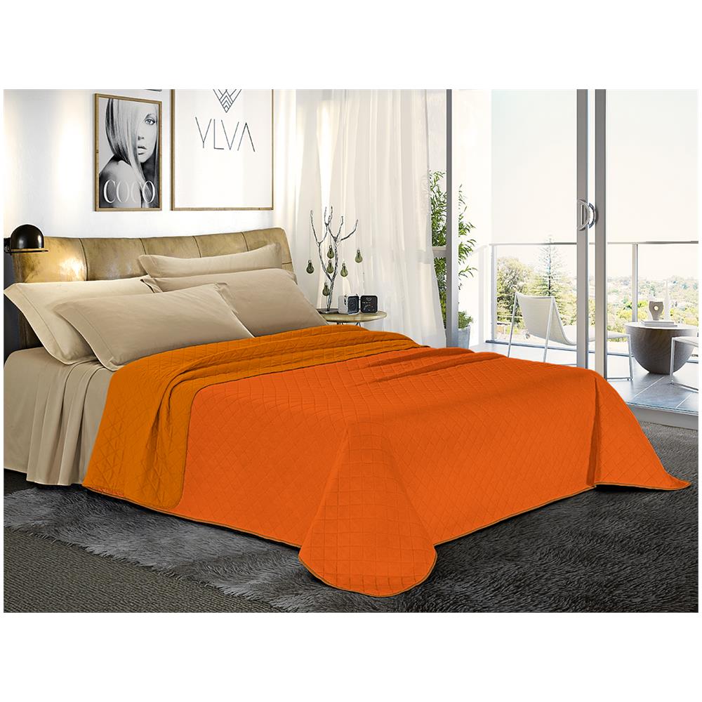 Trapuntino Copriletto Bicolor Double Face - Singolo 170x280 Cm Arancio Chiaro / arancio Scuro - Foto 2