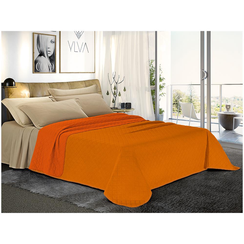 Trapuntino Copriletto Bicolor Double Face - Singolo 170x280 Cm Arancio Chiaro / arancio Scuro - Foto 1