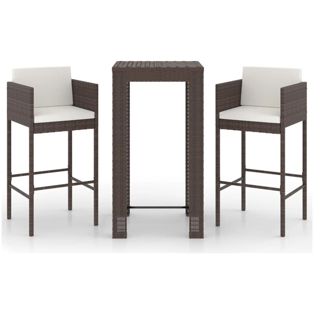 Set Bar Da Giardino 3 Pz Con Cuscini Polyrattan Marrone - Foto 2