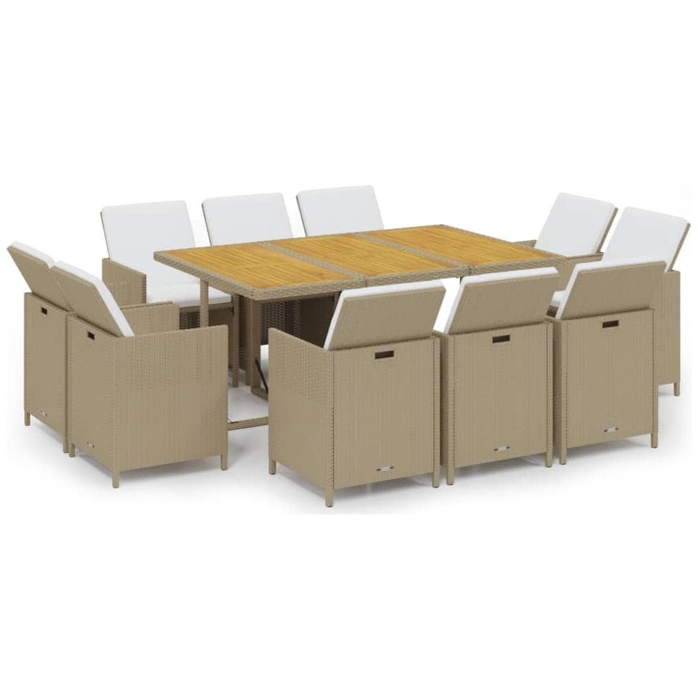 Set Da Pranzo Per Giardino 11pz Con Cuscini In Polyrattan Beige - Foto 1