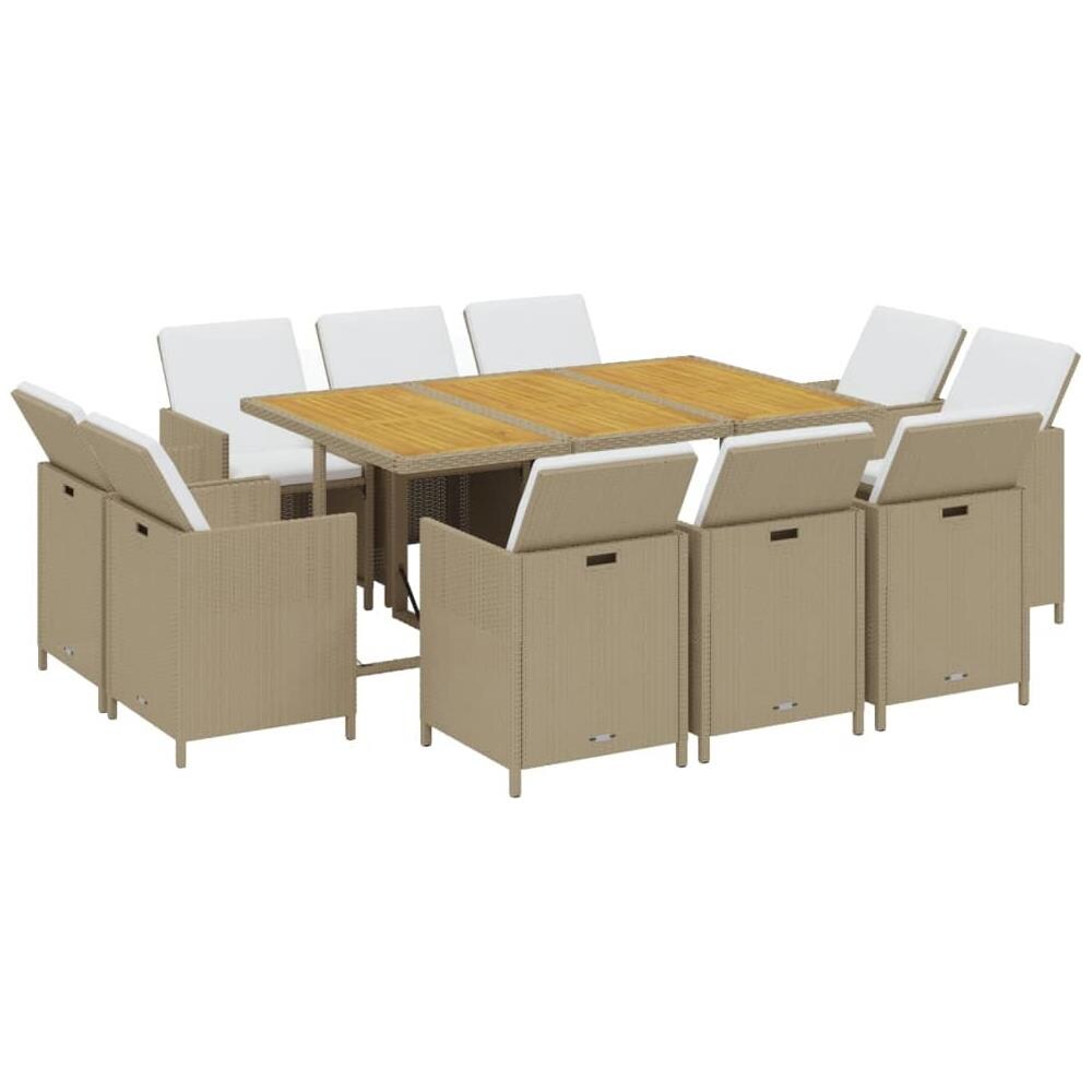 Set Da Pranzo Per Giardino 11pz Con Cuscini In Polyrattan Beige - Foto 2