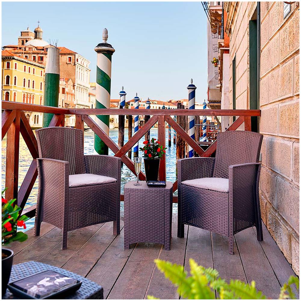 Set Salotto Da Esterno Jupiter, Set Da Giardino Con Cuscini, Salottino Indoor E Outdoor Effetto Rattan, 100% Made In Italy, Marrone - Foto 1