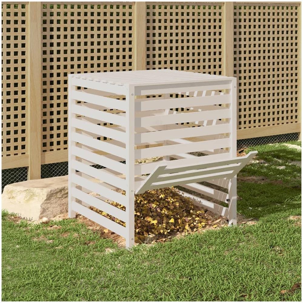 Compostiera Bianca 82,5x82,5x99,5 Cm In Legno Massello Di Pino - Foto 3