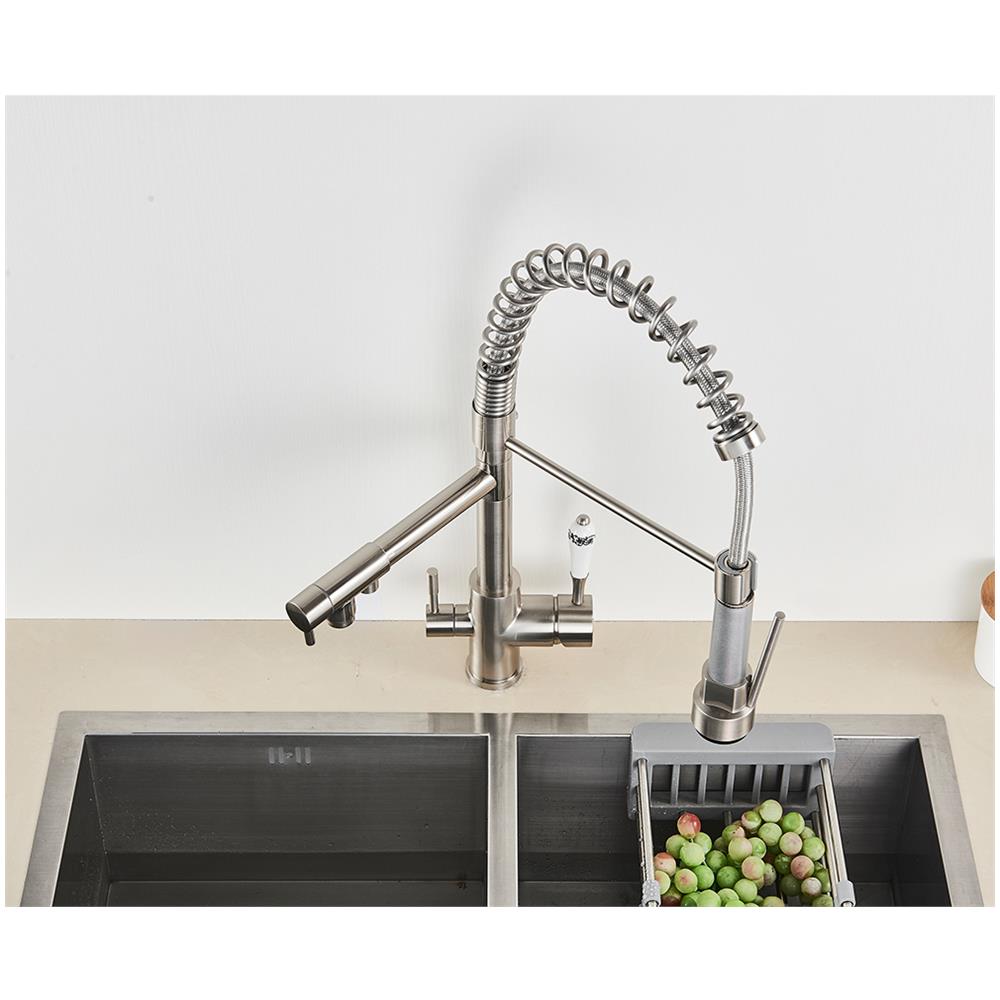 Rubinetto per lavello da cucina, Blackswan, tipo M14 con uscita acqua purificata, modello nichel, ceramica bianca con stampa, misura 50 cm - Foto 4