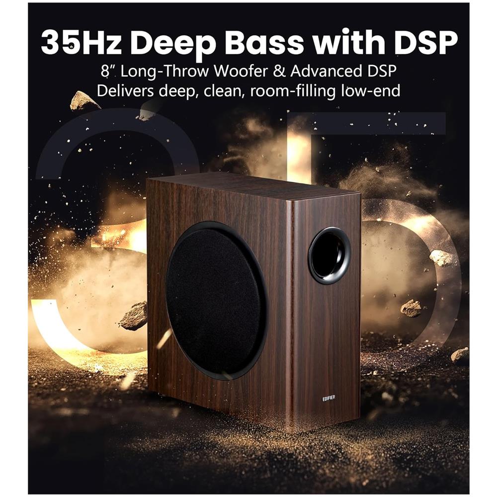 T5s Subwoofer attivo 8 pollici, 70W RMS, passa-basso 35Hz, cabinet in MDF, marrone - Foto 1