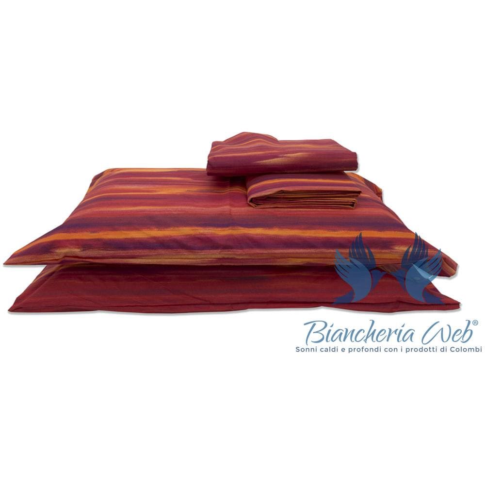 Completo Lenzuola In 100% Cotone Disegno Laveno Matrimoniale Arancio - Foto 1