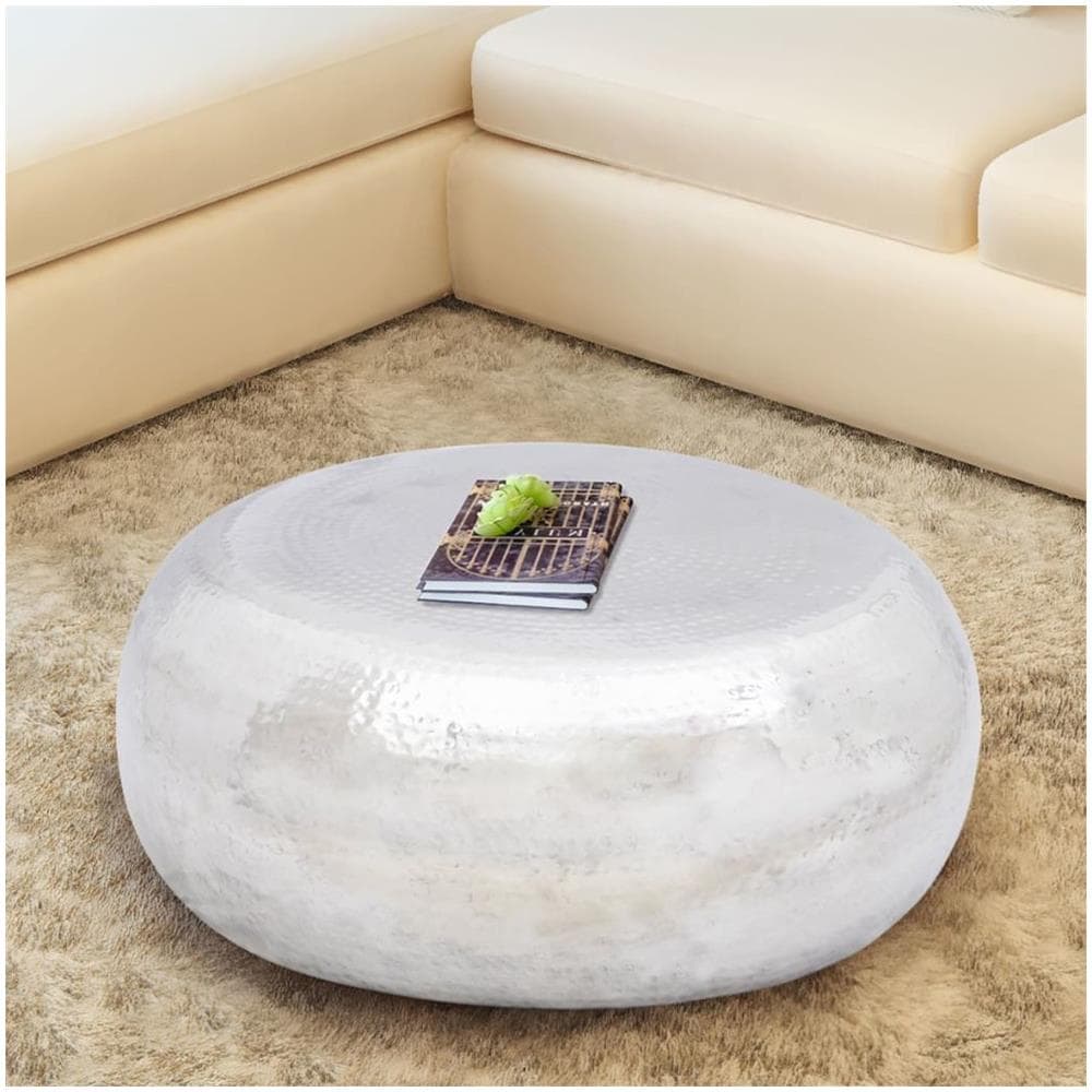 Tavolino Per Caffè Tavolino Laterale In Alluminio Battuto Argento - Foto 2