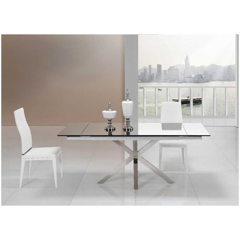 Itamoby Tavolo Altair Allungabile Cm 140 Itamoby Base Metallo Cromato Lucido Piano In Vetro Nero