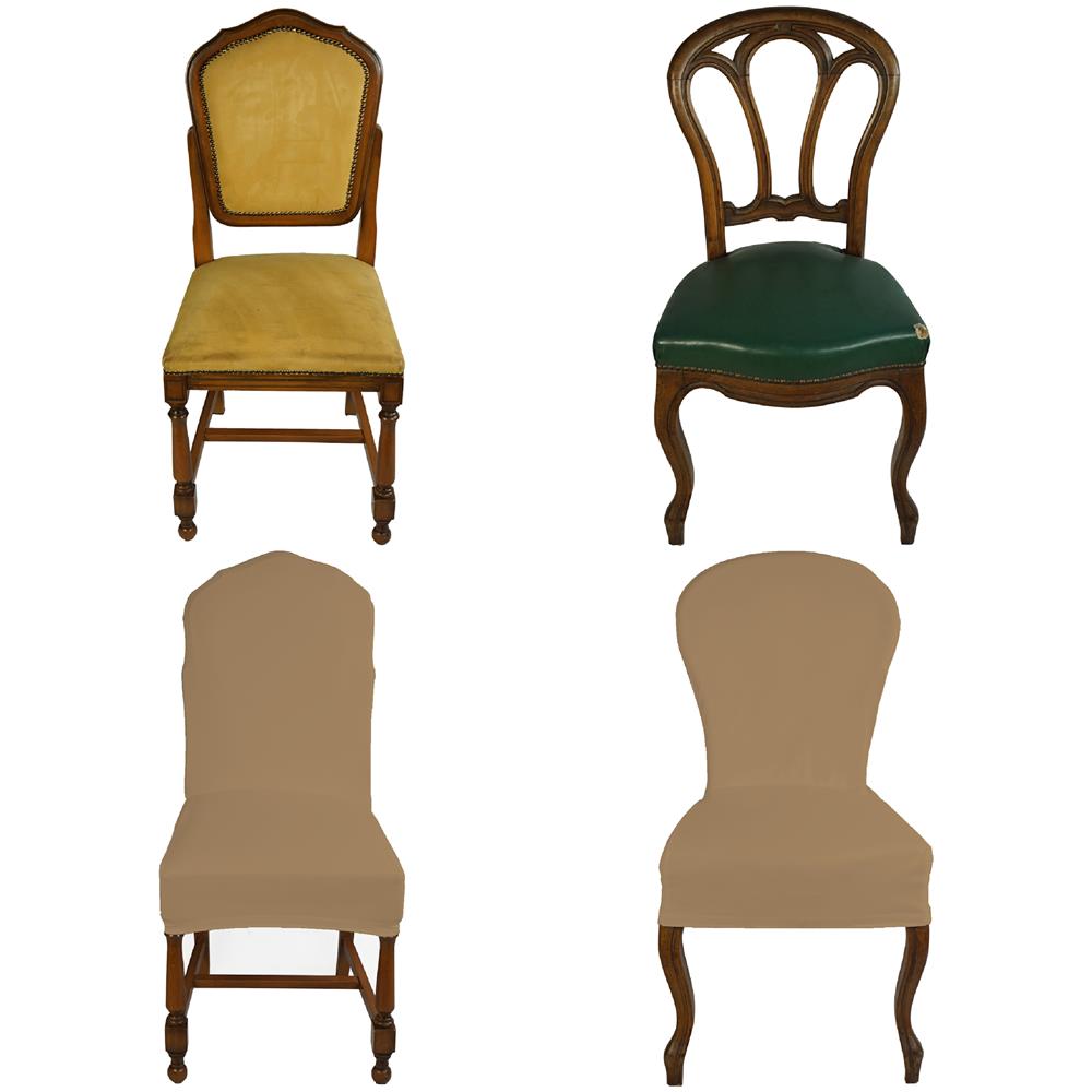Set 2 Vestisedia Universale Con Schienale Tondo Subito Fatto Per Sedie Da Ufficio, Cucina, Sala Da Pranzo, Camera, Hotel O Ristorante In Tessuto Super Elasticizzato Made In Italy Crema - Foto 1