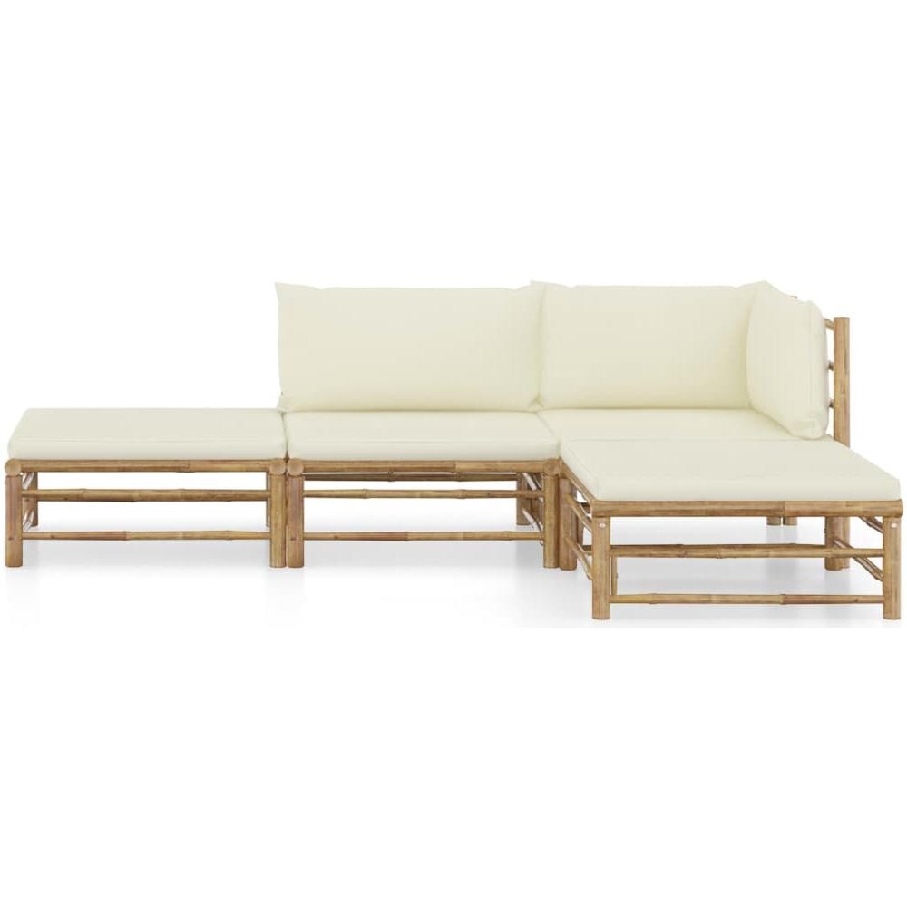 Set Salotto da Giardino 4pz con Cuscini Bianco Crema in Bambù - Foto 2