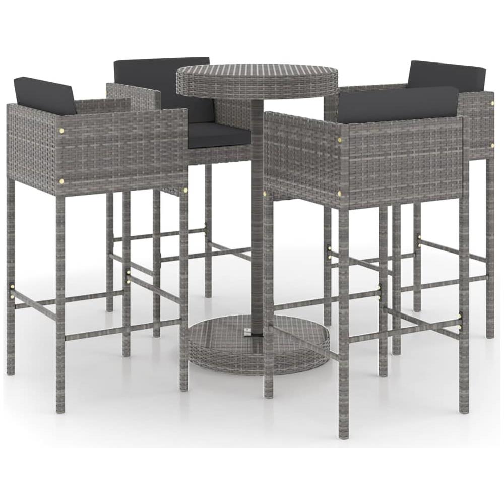 Set Da Bar Da Giardino 5 Pz Con Cuscini In Polyrattan Grigio - Foto 2