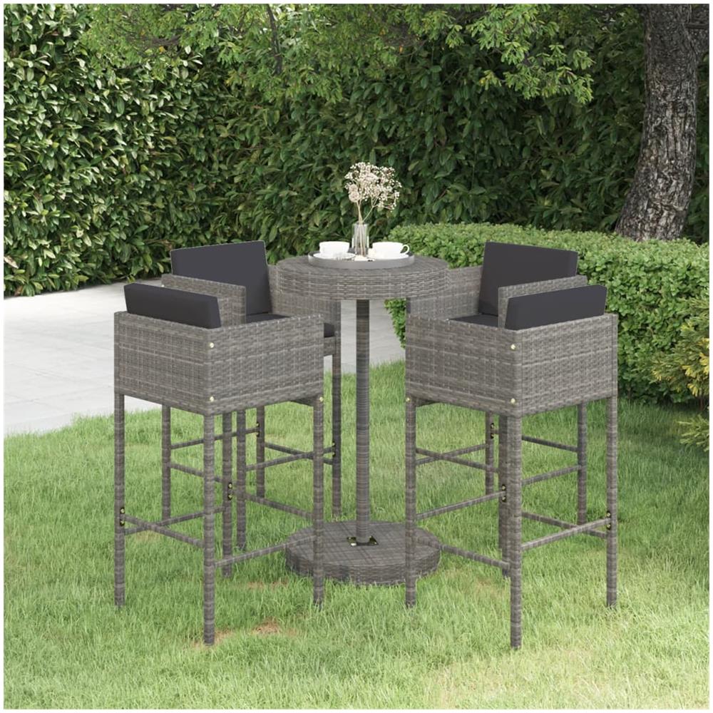 Set Da Bar Da Giardino 5 Pz Con Cuscini In Polyrattan Grigio - Foto 1