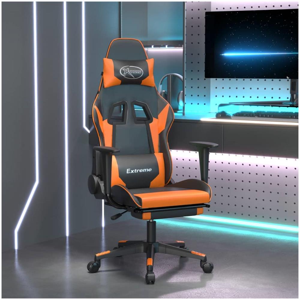 Sedia Da Gaming Con Poggiapiedi Nero E Arancione In Similpelle - Foto 1