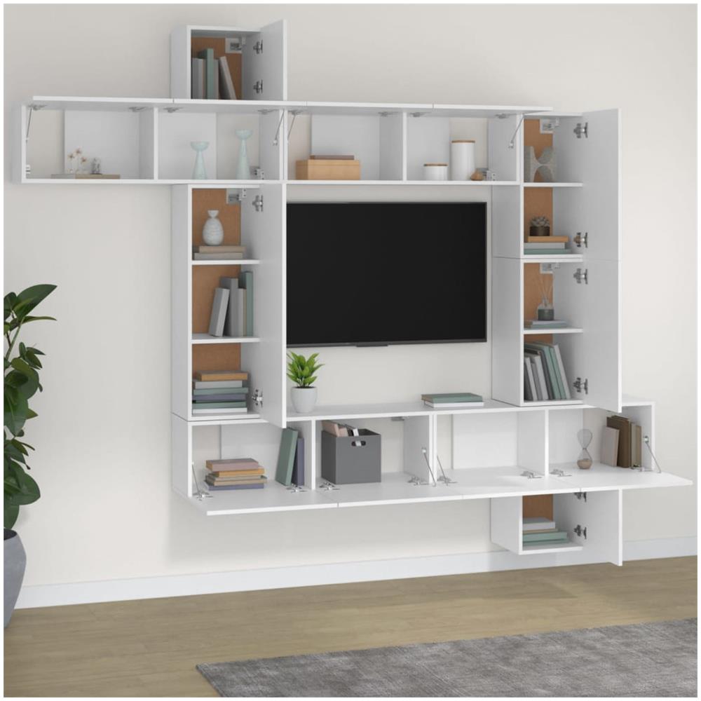 Set Mobili Porta Tv 9 Pz Bianco In Legno Multistrato - Foto 3