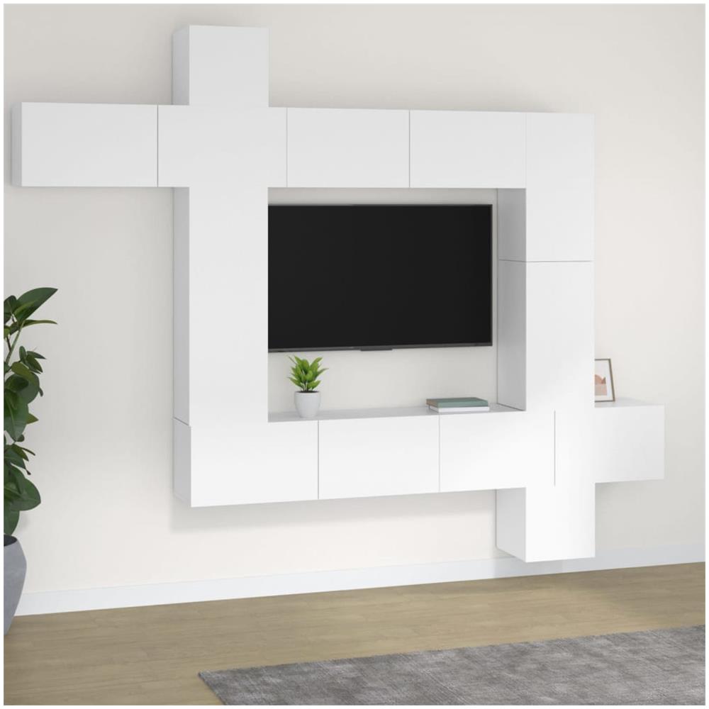 Set Mobili Porta Tv 9 Pz Bianco In Legno Multistrato - Foto 1