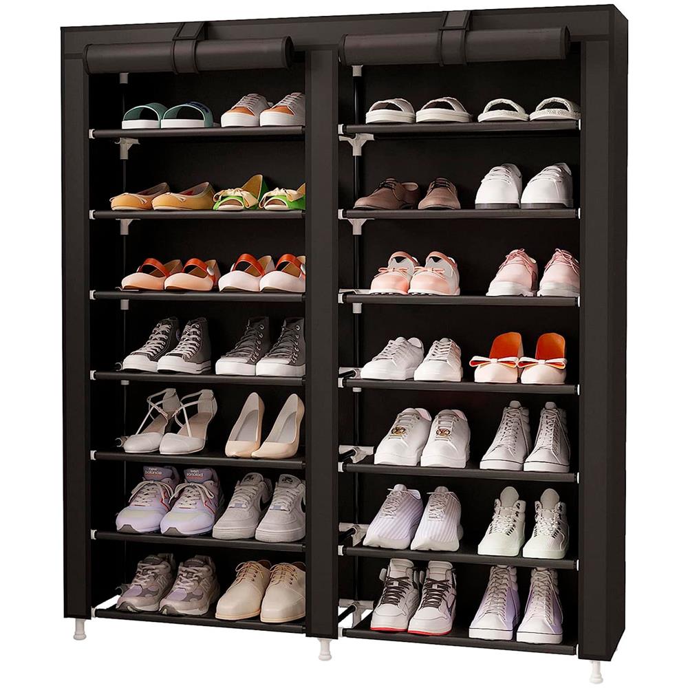Scarpiera In Tessuto Per Scarpe Con 2 Ante Con Zip Home 125x92x28,5 Cm 28 Paia Nero - Foto 1