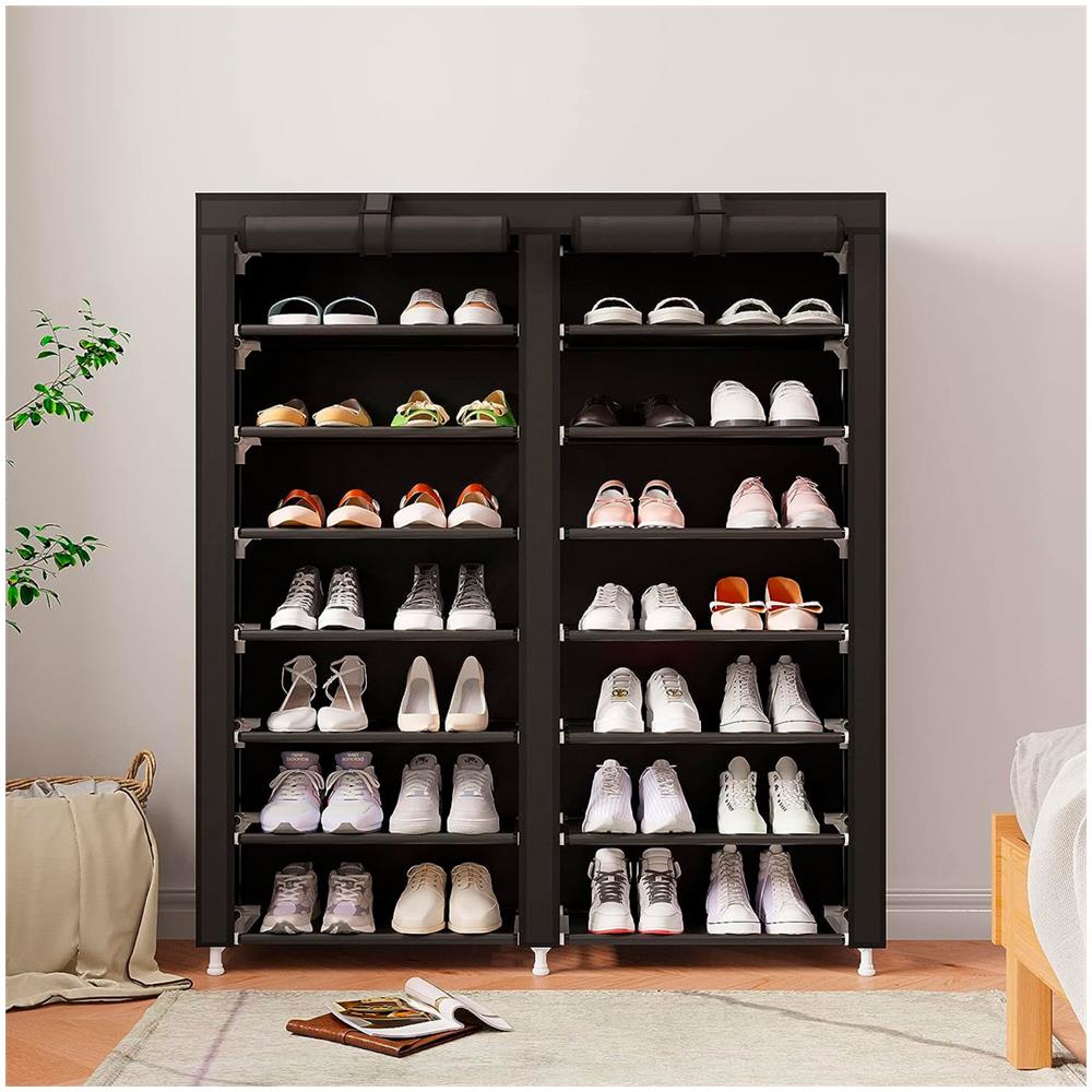 Scarpiera In Tessuto Per Scarpe Con 2 Ante Con Zip Home 125x92x28,5 Cm 28 Paia Nero - Foto 4