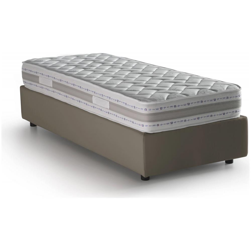 Letto Singolo Anita, Letto Contenitore Con Rivestimento In Ecopelle, 100% Made In Italy, Apertura Laterale, Con Materasso Cm 80x190 Incluso, Tortora - Foto 2