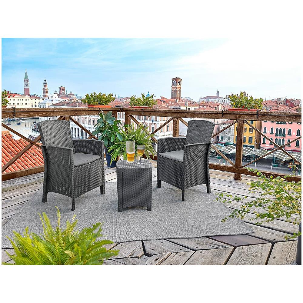 Set Salotto Da Esterno Jupiter, Set Da Giardino Con Cuscini, Salottino Indoor E Outdoor Effetto Rattan, 100% Made In Italy, Antracite - Foto 1