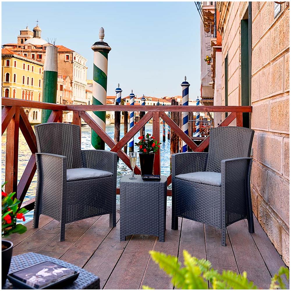 Set Salotto Da Esterno Jupiter, Set Da Giardino Con Cuscini, Salottino Indoor E Outdoor Effetto Rattan, 100% Made In Italy, Antracite - Foto 4