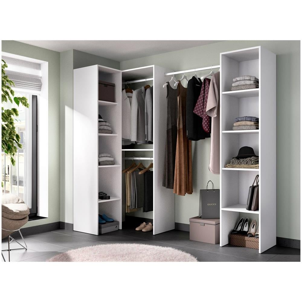 Guardaroba Plose, Struttura Per Cabina Armadio Angolare, Mobile Appendiabiti Aperto Ad Angolo, 226x79h186 Cm, Bianco - Foto 1