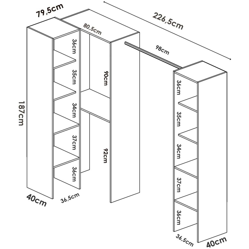 Guardaroba Plose, Struttura Per Cabina Armadio Angolare, Mobile Appendiabiti Aperto Ad Angolo, 226x79h186 Cm, Bianco - Foto 3
