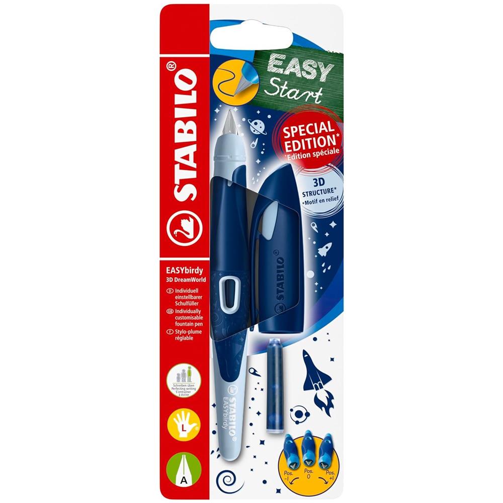 EASYbirdy - Penna Stilografica Ergonomica - 3D DreamWorld Edition - Blu - per Mancini - Punta Principiante - Cartuccia Blu inclusa - Foto 1