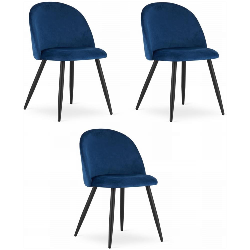 BELLO Chair Navy Blue Velvet Black Legs Set di 3 - Foto 1